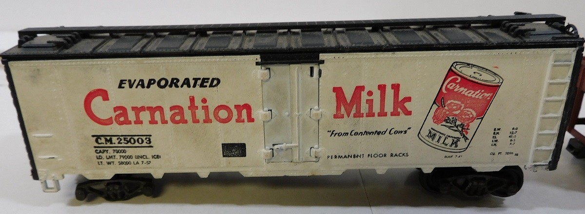 Lot Two Vintage HO RR Rail Road Cars Carnation Milk and Lehigh Valley open top
