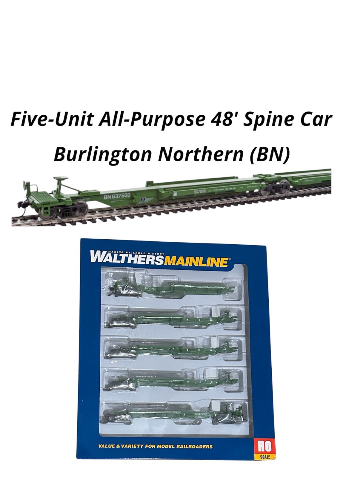 Walthers 910-5263 HO 263′ 5-Unit All-Purpose 48′ Spine Car Burlington Northern