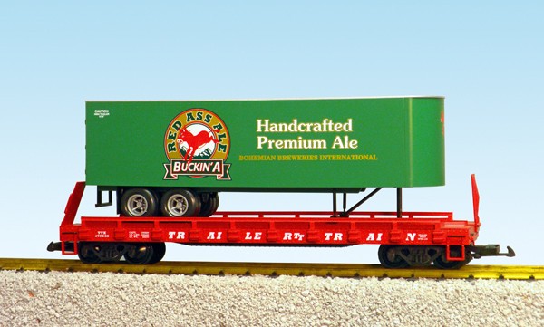 USA Trains R17037 RED ASS ALE Piggyback Flatcar GREEN/RED G Scale Funny Flat Car