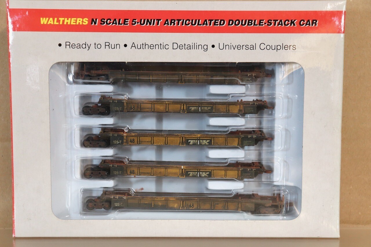 WALTHERS 932-8113 WEATHERED TTX THRALL 5 UNIT ARTICULATED DOUBLE STACK 5 CAR 5on