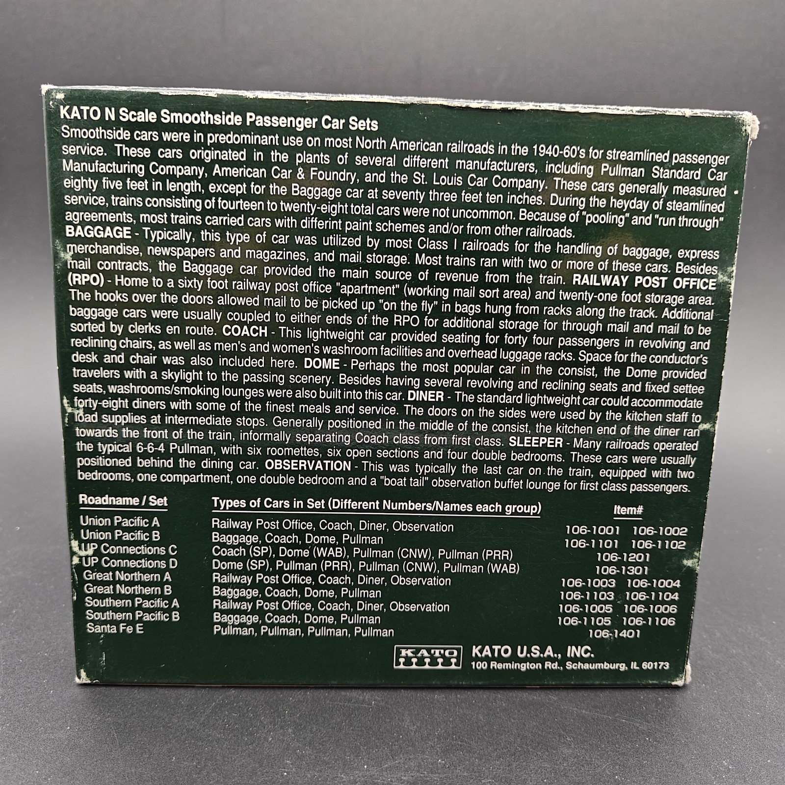 KATO Smooth Side Passenger Car (Set A) Southern Pacific-2 N Scale #106-1006