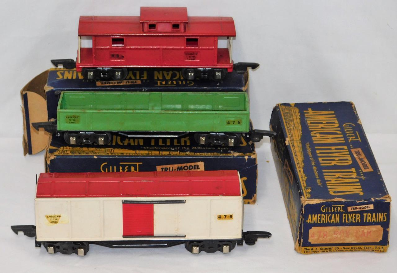 PREWAR American Flyer Freight Set THREE CARS O Gauge Link 476 478 484 BOXED Shel