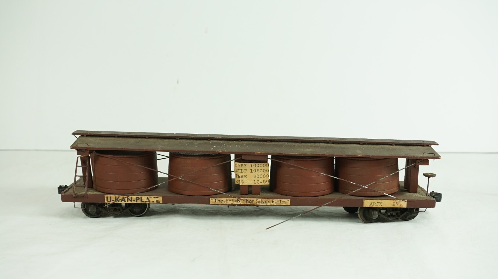 O Scale – Completed Wood & Metal Kit U-Kan-Plate Silver Polish Vat Car ARJX B10