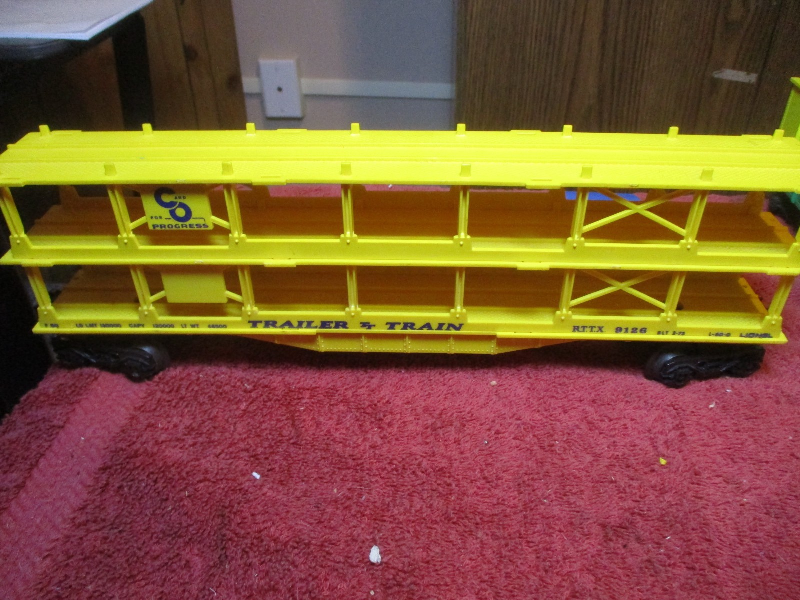 Vintage LIONEL 9123-6 Chesapeake & Ohio 3-Tier Auto Hauler Yellow RTTX 9126