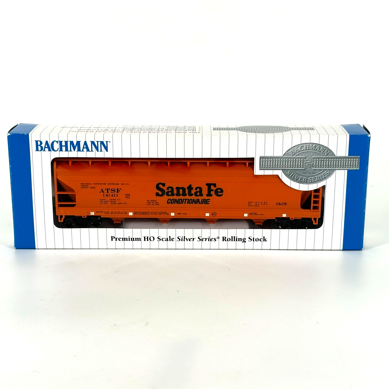 NIB Bachmann Silver Series HO Scale 56′ ACF Center-Flow Hopper Santa Fe NEW
