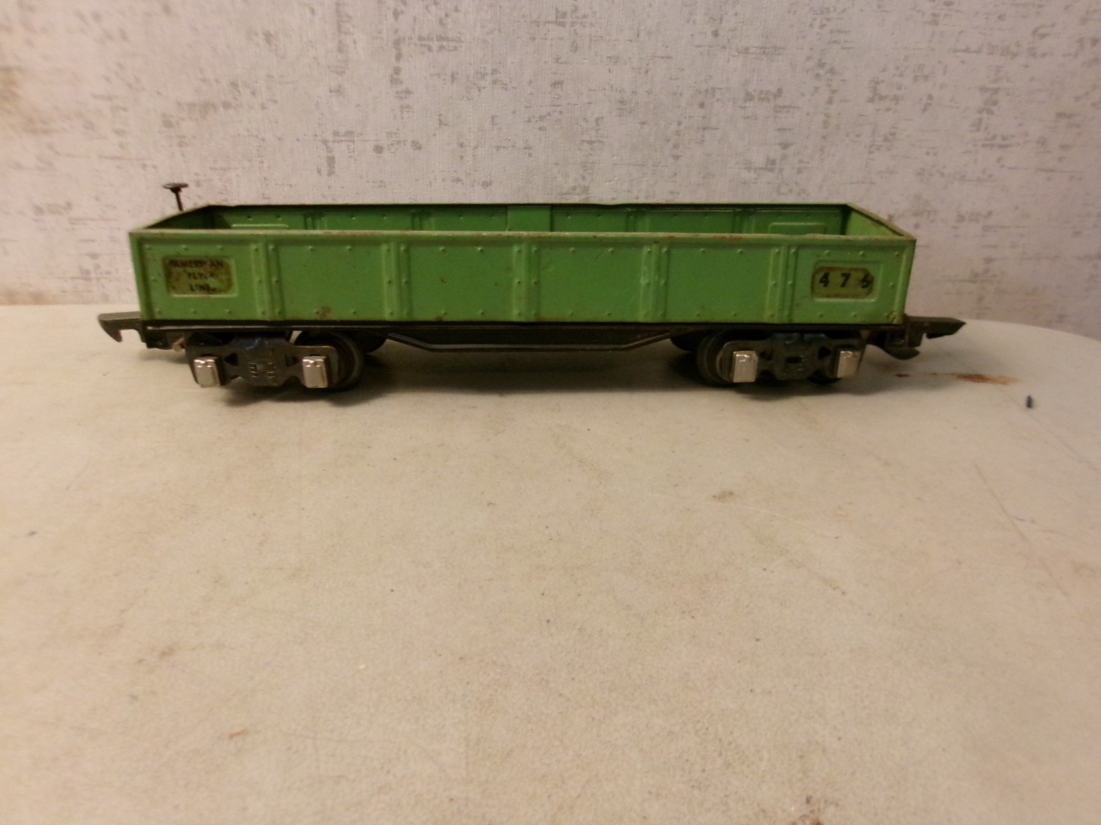 AMERICAN FLYER O GAUGE 476 GONDOLA COMPLETE SCRATCHES AND PAINT CHIPS VG