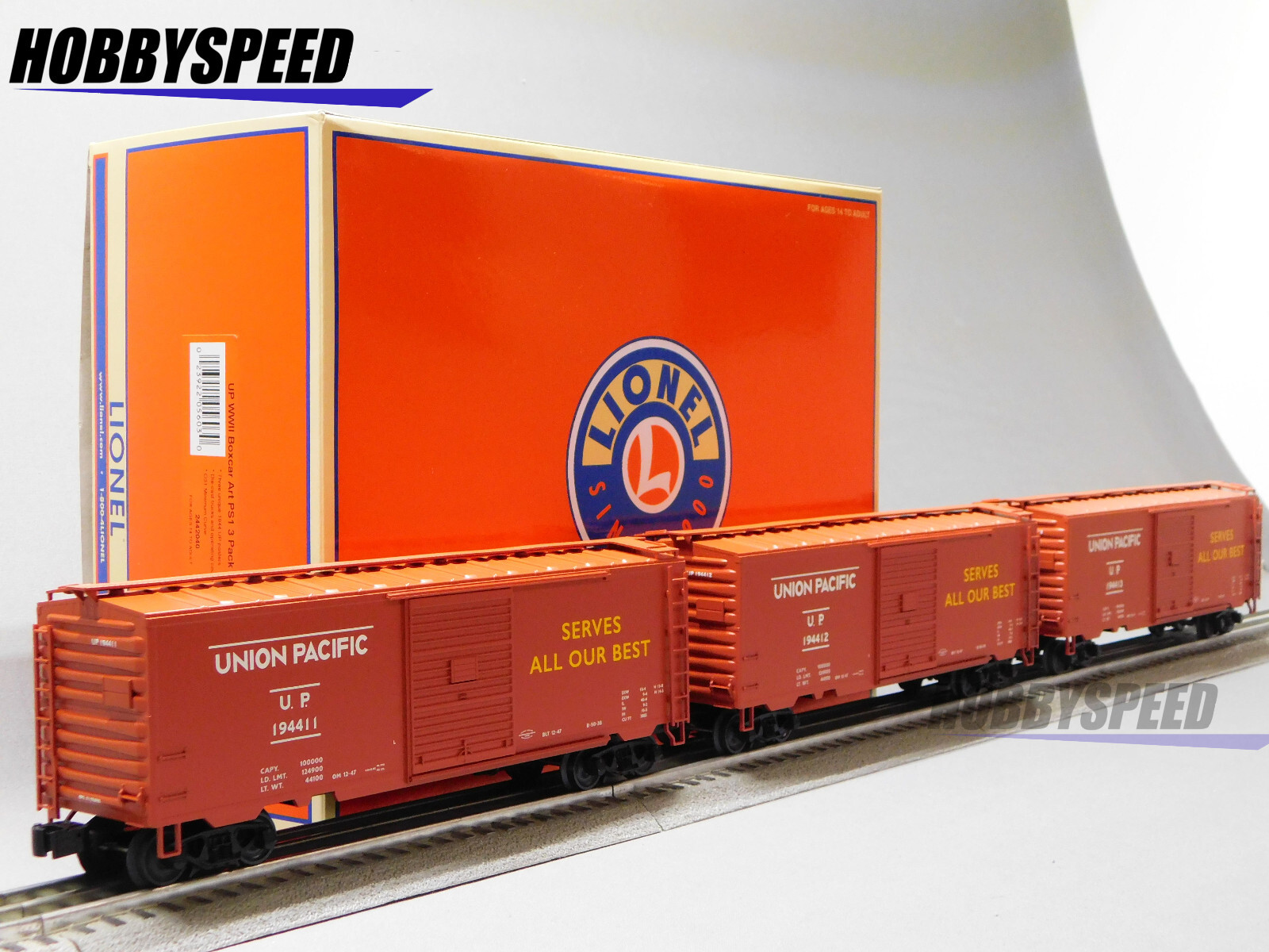 LIONEL UNION PACIFIC WWII BOXCAR ART PS1 PACK #4 O GAUGE 3 CAR SET 2442040 NEW