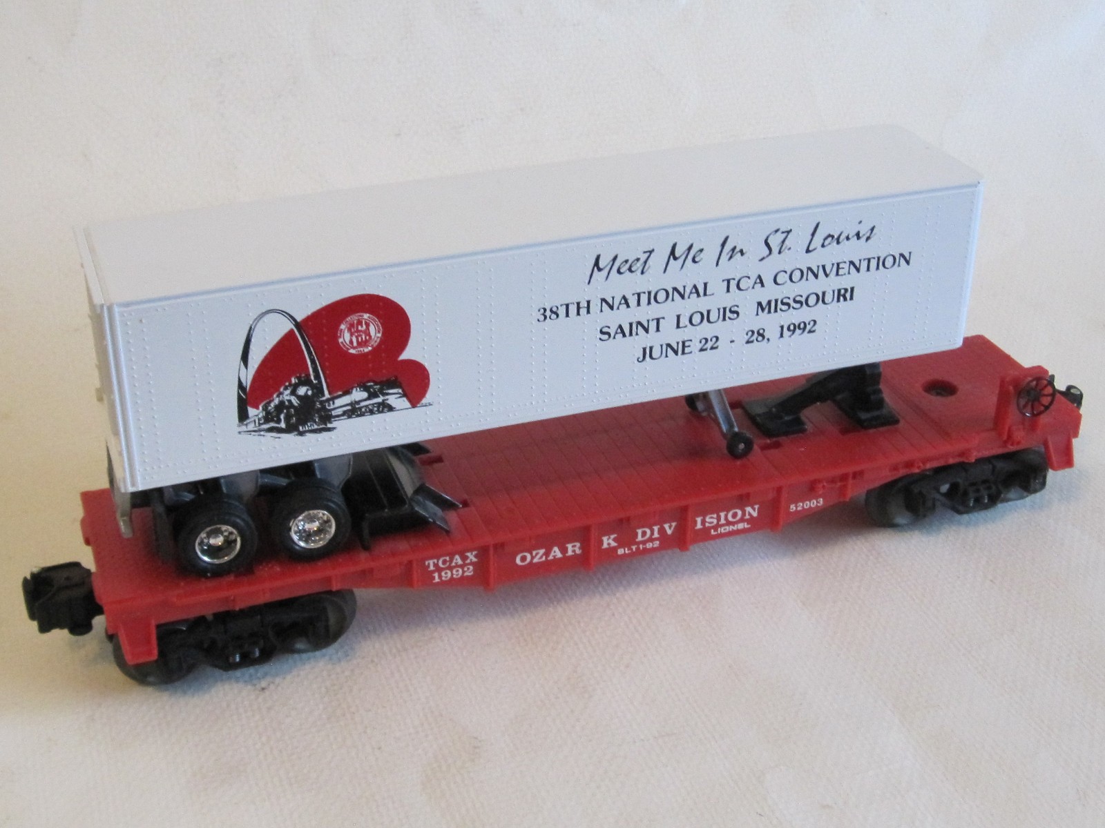 Lionel O Scale TCA St Louis Convention Trailer on Flatcar #52003 Ozark Division