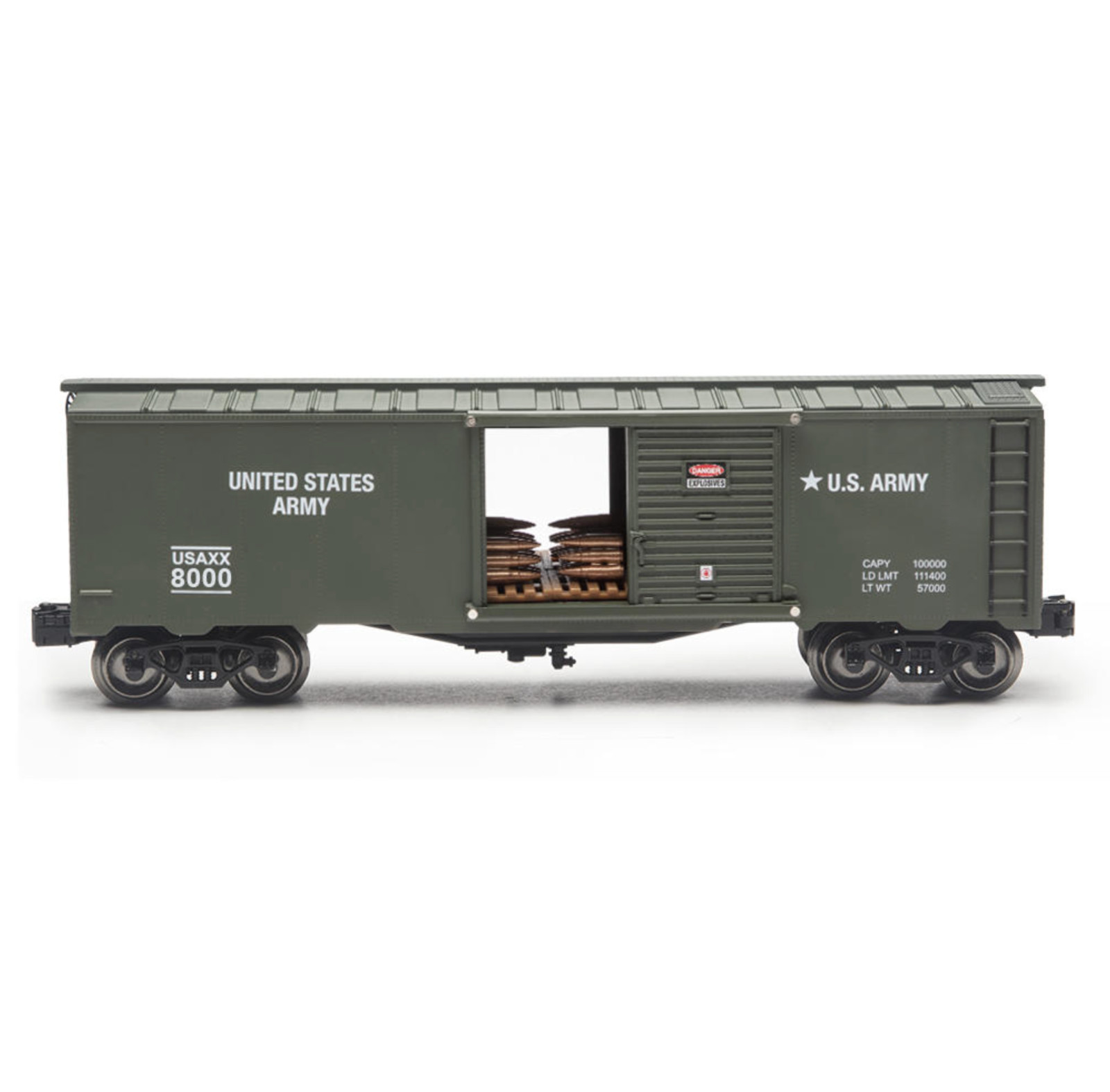 O Gauge United States Military Boxcar with Shells & Operating Coupler Train Car