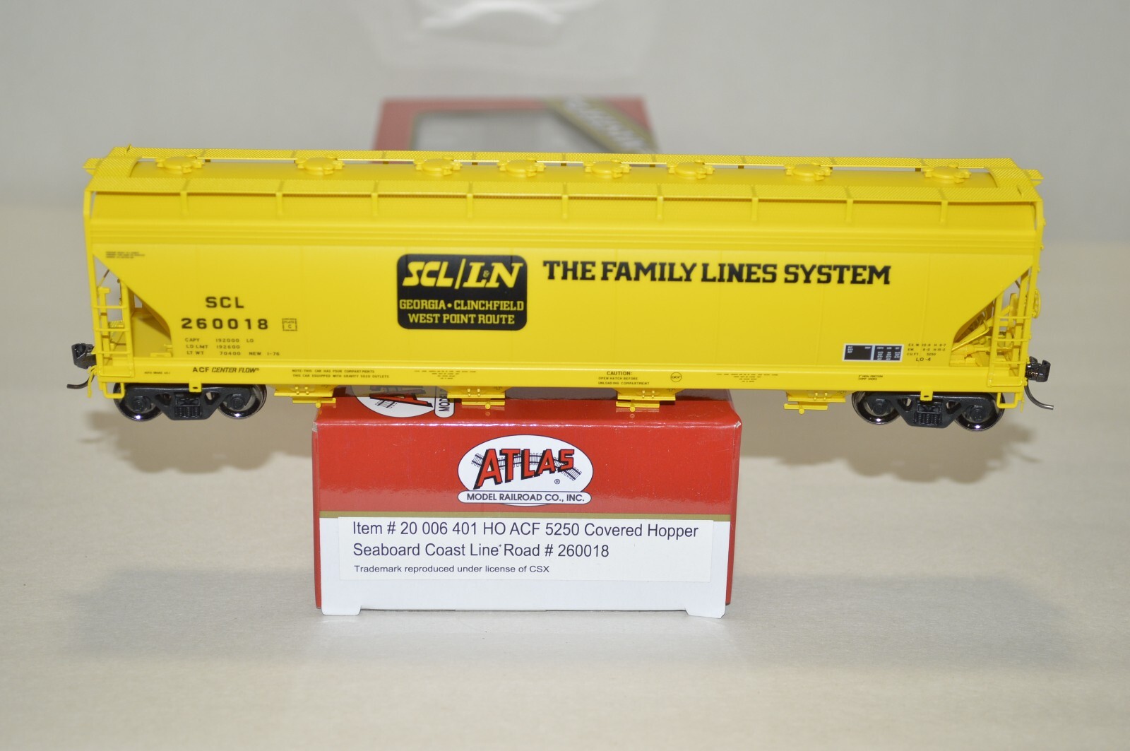 HO scale Atlas Family Lines Seaboard Coast ACF 5250 grain covered hopper car