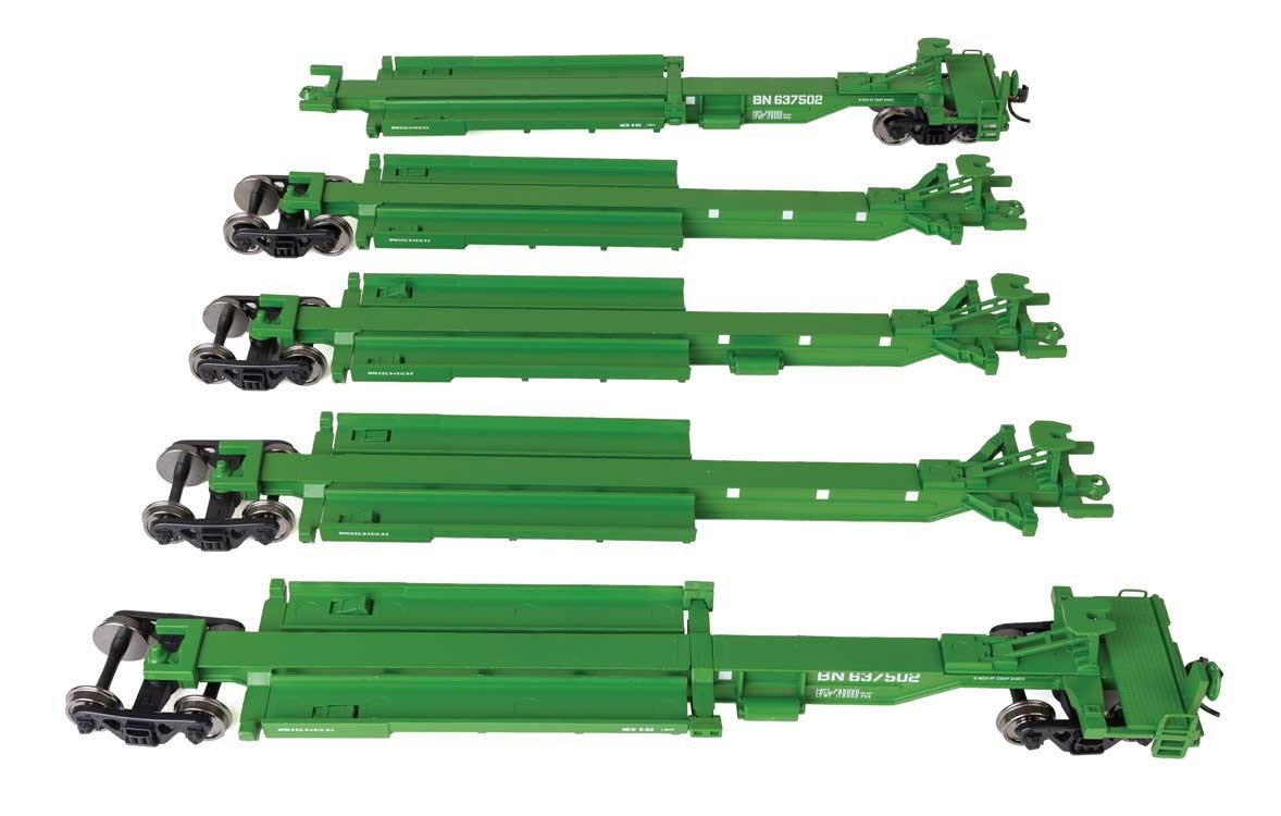 Walthers HO 5264 Burlington Northern 637502 5-Unit All-Purpose 48′ Spine Car Set