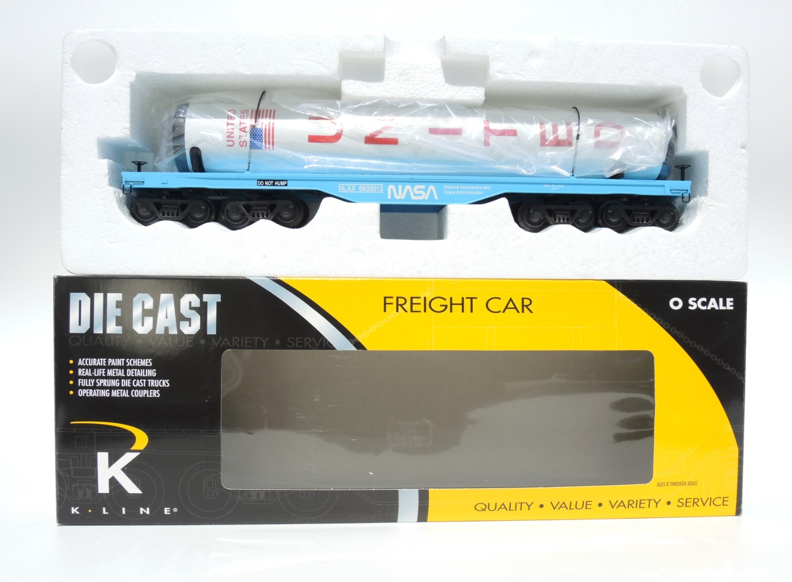 incredible K Line O-gauge model train flatcar with NASA rocket booster 1/48 NEW