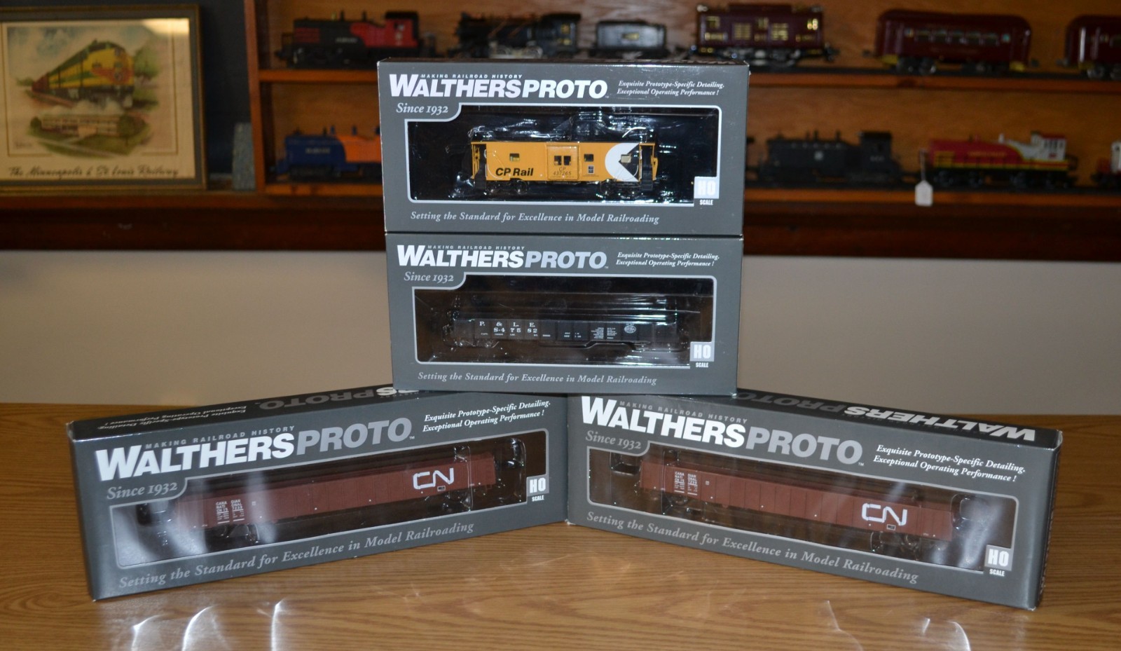 NEW 4 HO WALTHERS PROTO 65′ THRALL MILL & 46′ USRA GONDOLA & Caboose – CN, P&LE