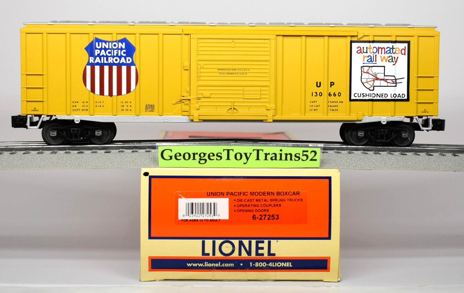 LIONEL 3-RAIL O #130660 UP UNION PACIFIC 50′ MODERN BOX CAR 6-27253 NIB MSRP $70