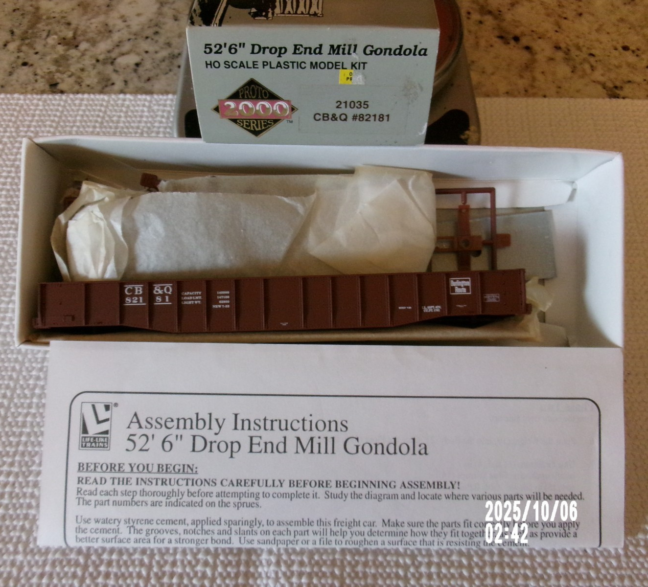 Proto 2000 HO Kit #21035 – 52’6” Drop End Mill Gondola C B & Q Car #82181 NIB