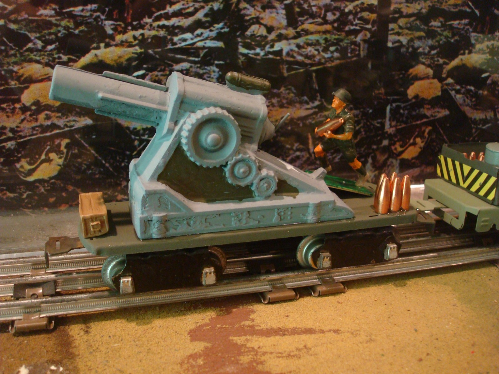 MARX TIN HM US ARMY HEAVY CANNON CAR USAX ARMY SUPPLY TRAIN RR MARLINES TINPLATE