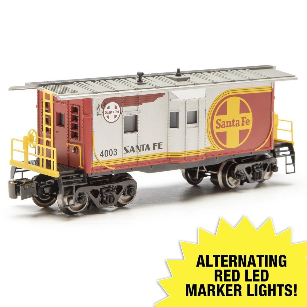 O Gauge Lighted Bay Window Caboose – SANTA FE WAR BONNET – Red/Silver