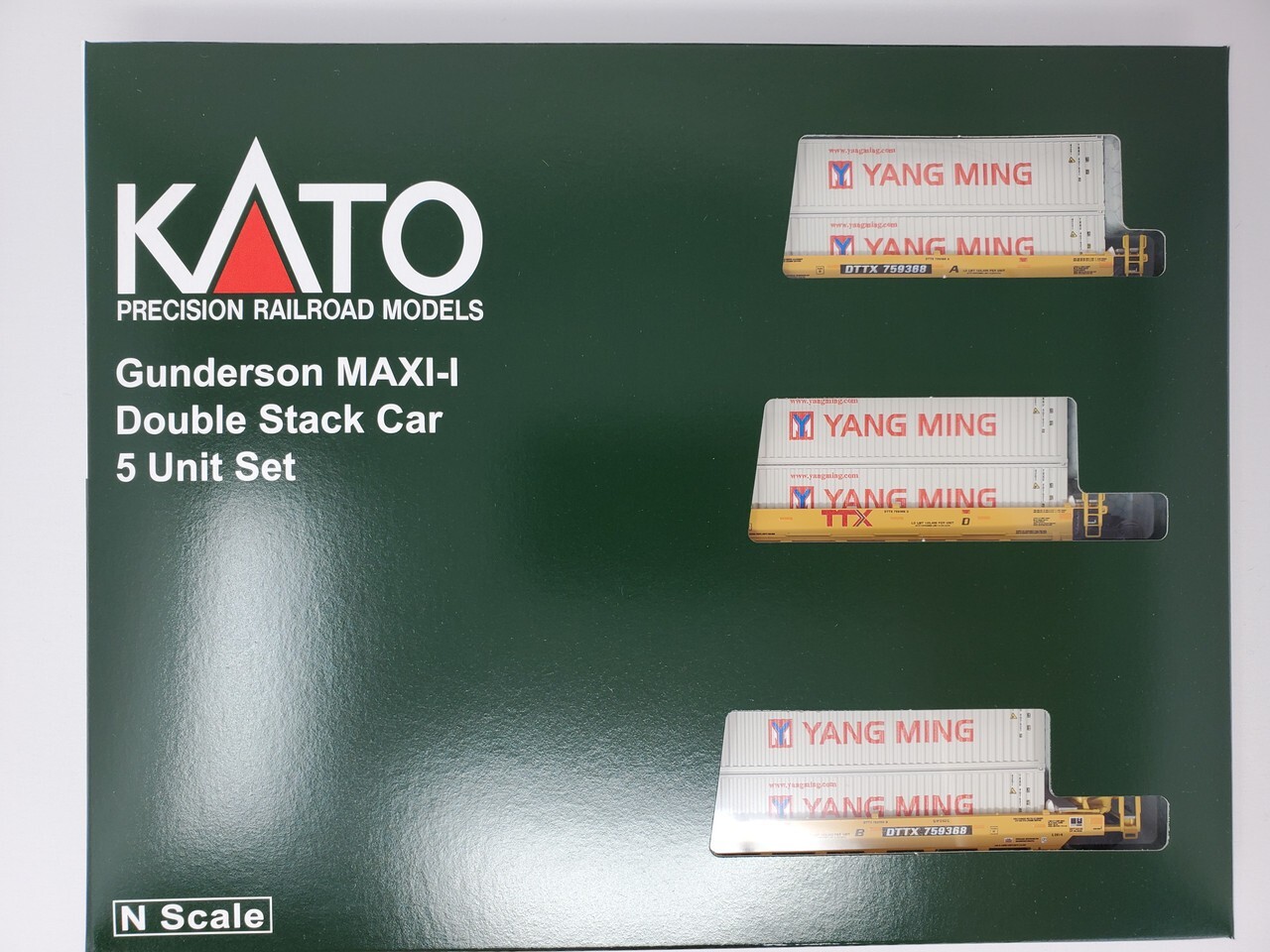 Kato 106-6212 ~New~ N Gunderson MAXI-I Double Stack 5 Unit Well Car ~ Yang Ming