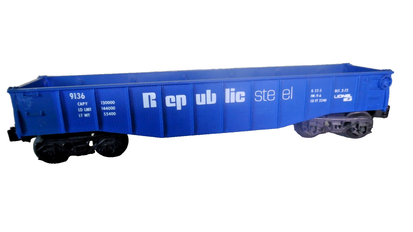 Lionel 9136 Republic Steel Blue Plastic 0/027 Gondola Car -Used