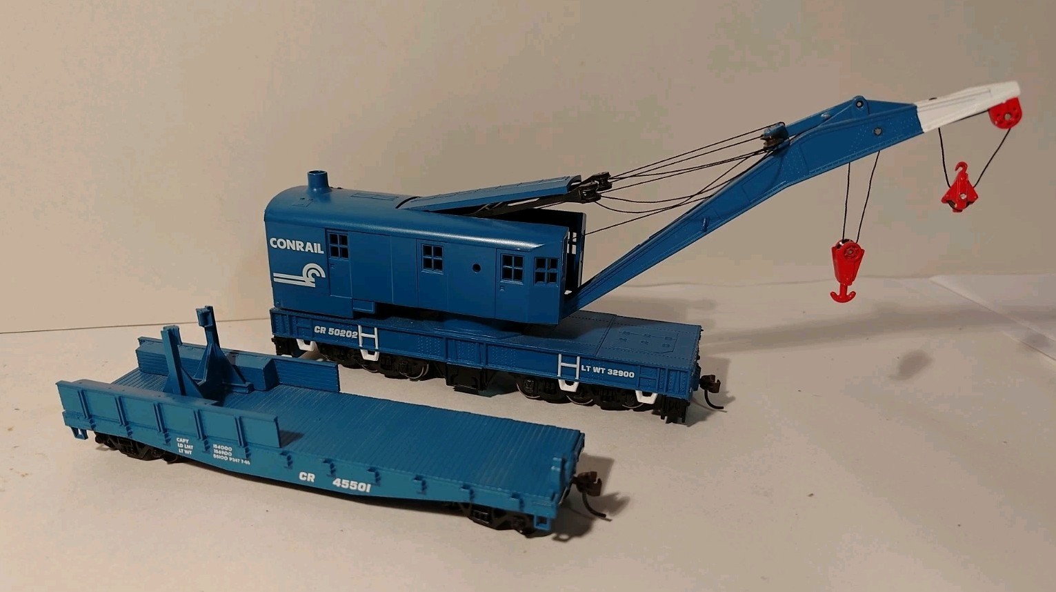HO Scale Athearn 7530 200 Ton Crane Tender Conrail CR 50202 45501 Set Excellent
