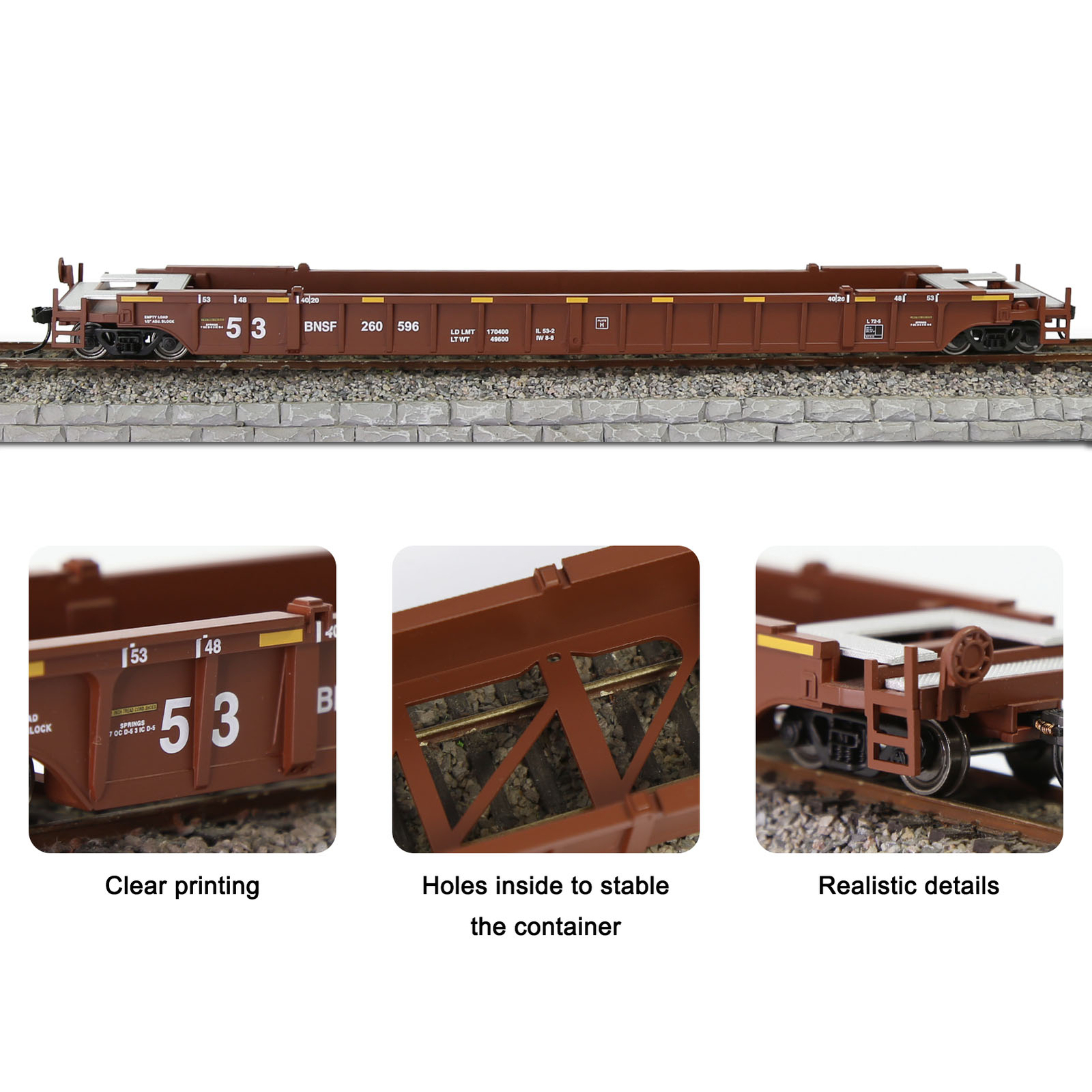 1pc HO Scale 53ft Well Car 1:87 Concave Bottom 53′ Flat Car Wagon C8759