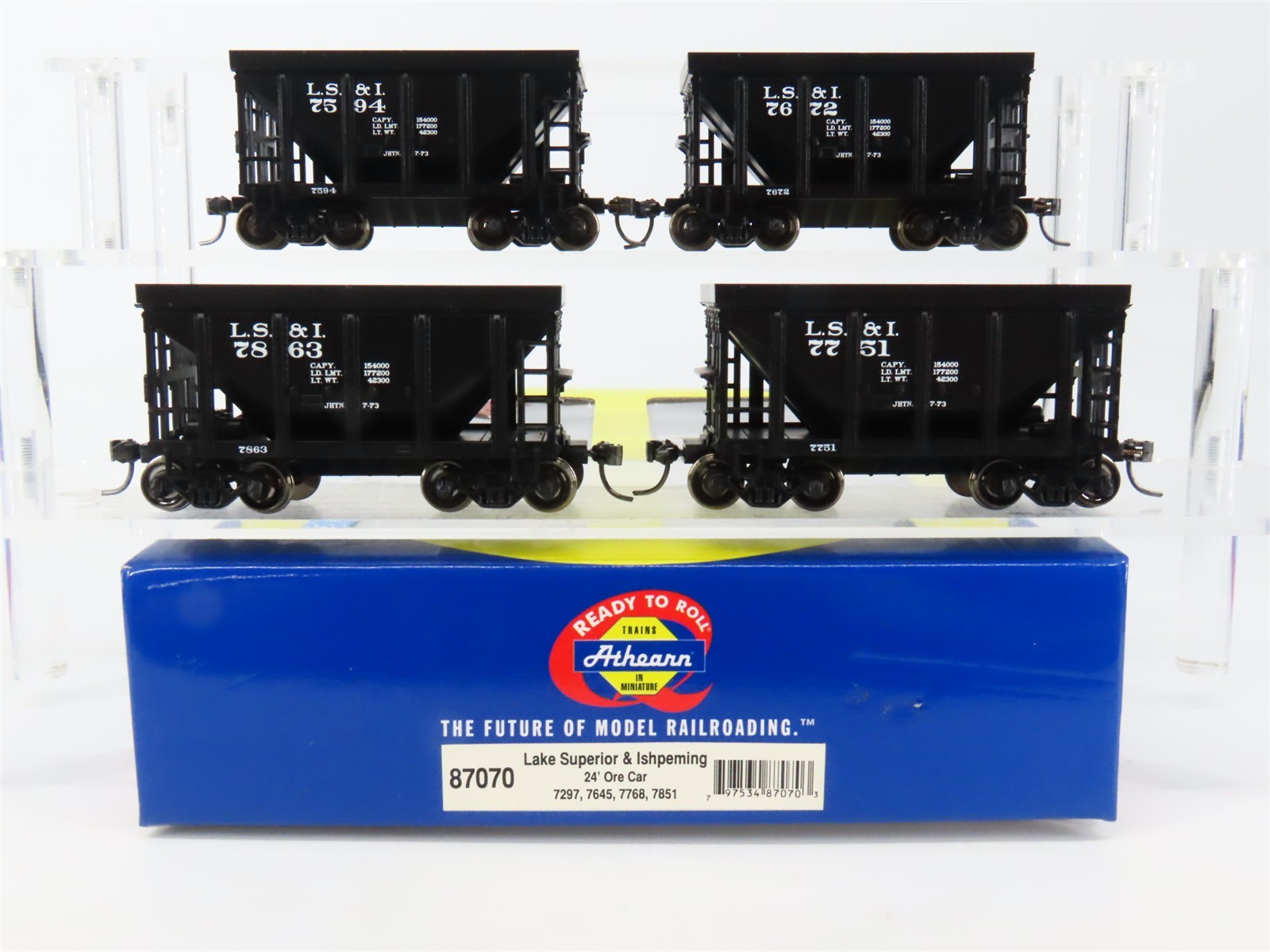 HO Scale Athearn 87070 LS&I Lake Superior & Ishpeming 24′ Ore Cars 4-Pack w/Load