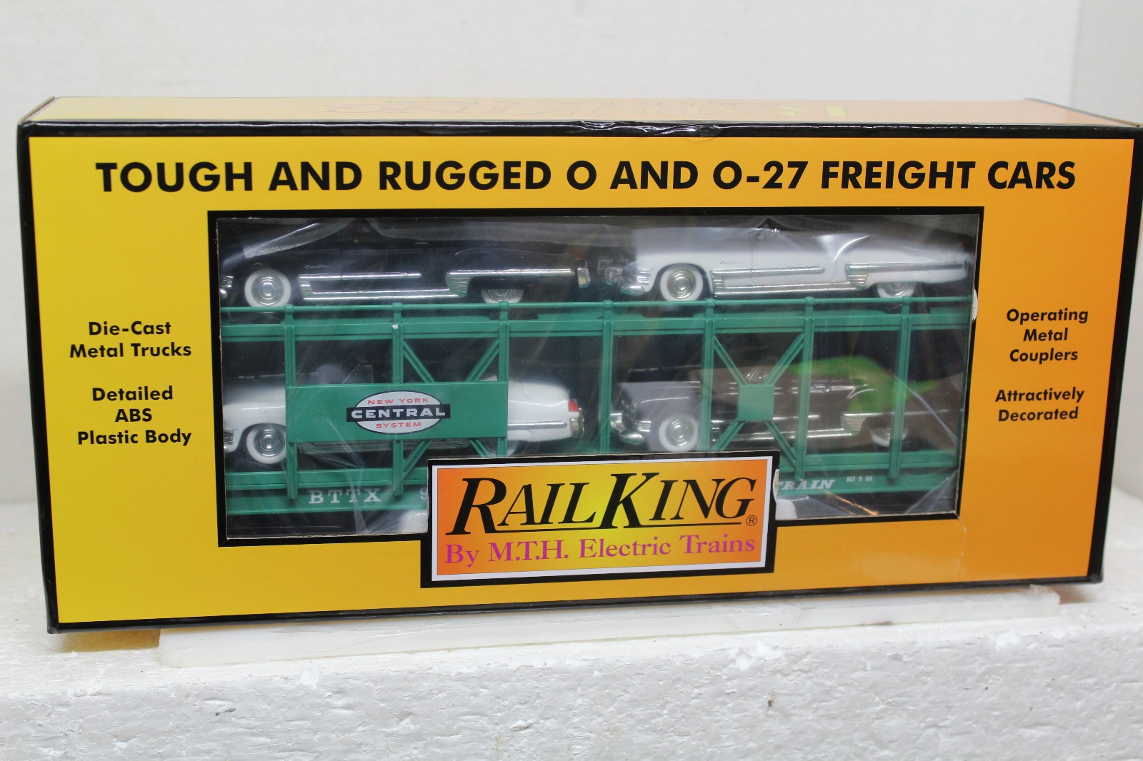 MTH #30-76878 RAIL KING NEW YORK CENTRAL AUTO CARRIER W/FOUR ’49 CADILLACS