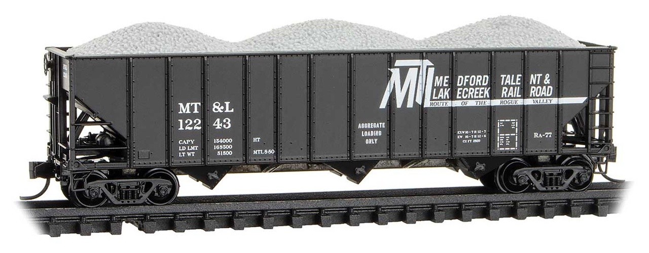 Micro Trains N Scale ~ 100-Ton 3-Bay Hopper W/ Load ~ Medford Talent & Lakecreek
