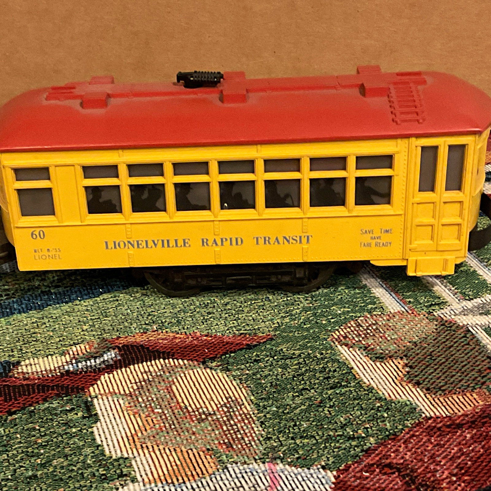 Lionel O Gauge Lionelville Rapid Transit Passenger Car Yellow/Red/Black #60
