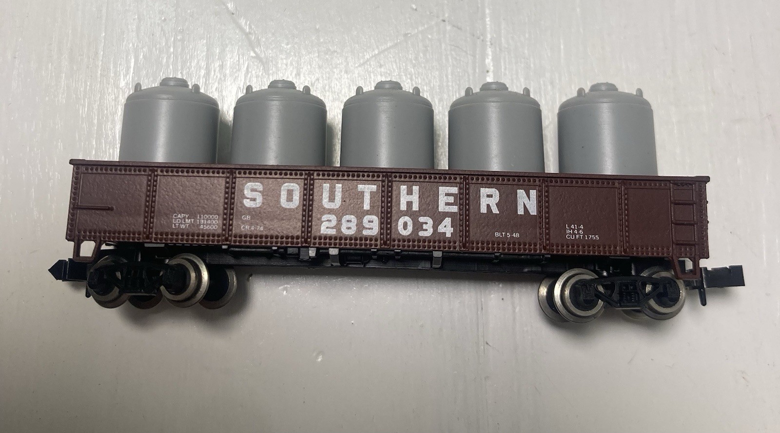 ATLAS N SCALE 3508 SOUTHERN RAILWAY 42 GONDOLA WITH 5 CANISTER LOAD 289034