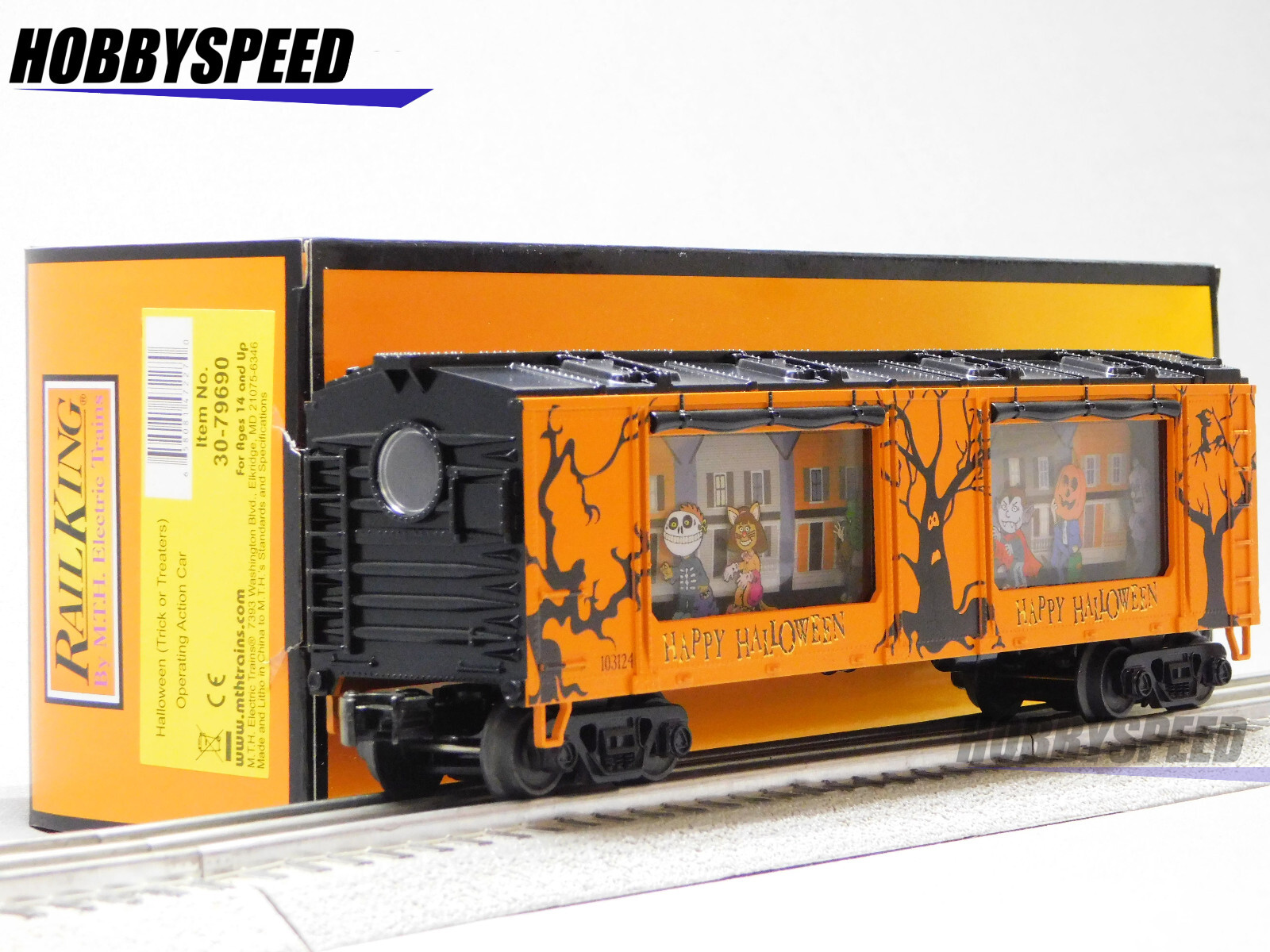 MTH RAILKING HALLOWEEN TRICK OR TREATERS ACTION CAR freight O GAUGE 30-79690 NEW