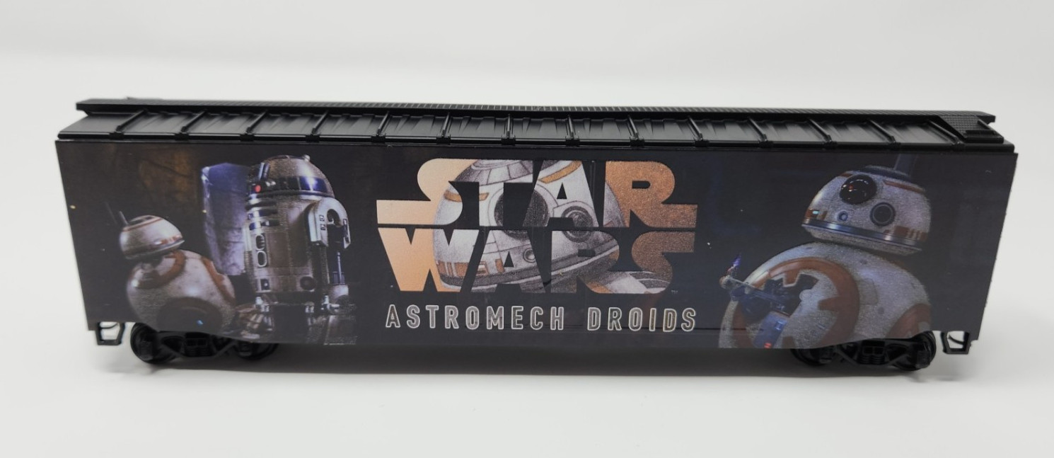 RARE NIB HAWTHORNE VILLAGE ASTROMECH DROIDS SCALE BOXCAR FROM STAR WARS EXPRESS