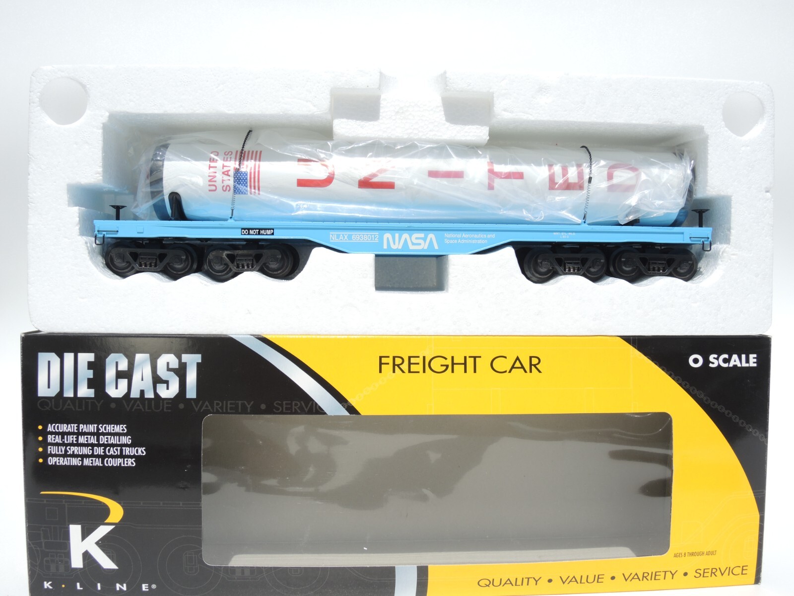 incredible K Line O-gauge model train flatcar with NASA rocket booster 1/48 NEW