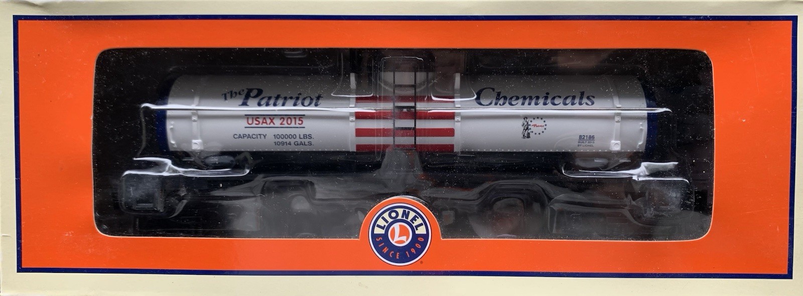 LIONEL “THE PATRIOT” CHEMICALS SINGLE DOME TANK CAR 6-82186 – USA PATRIOTIC