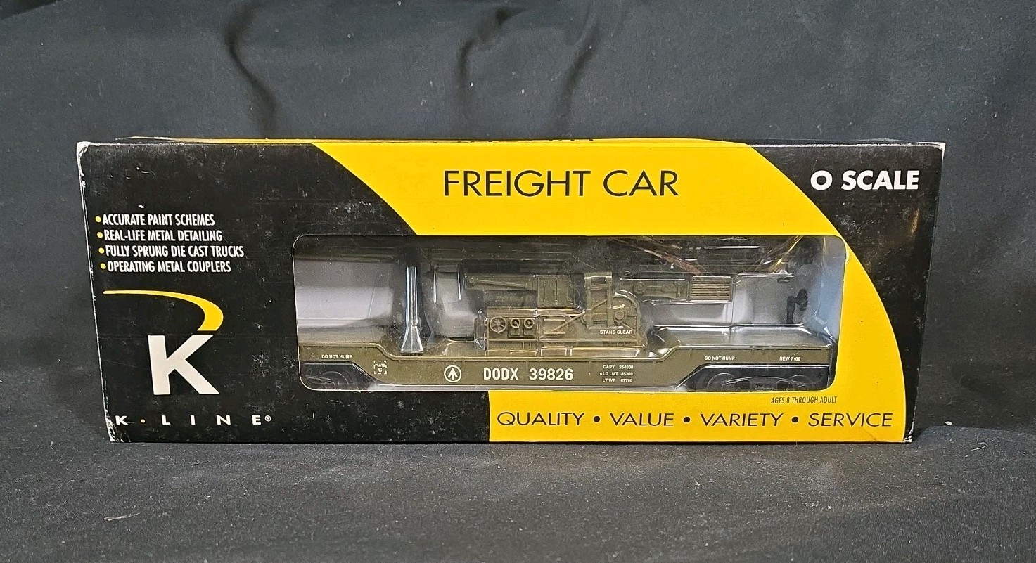 Vintage 1992 K-Line O Scale US Army Cannon Flat Freight Car K662-8011