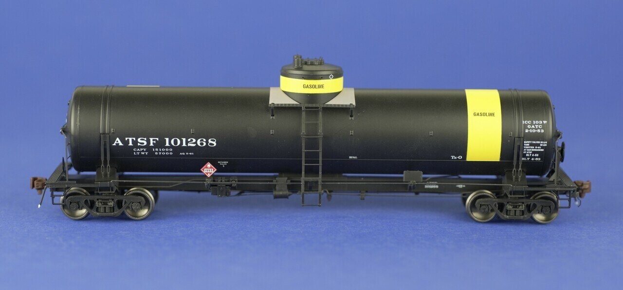 HO GATC Tank Car, ATSF #101268, Yellow band gasoline service early lettering