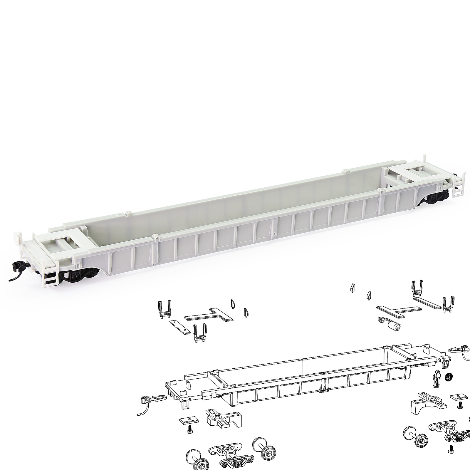 Evemodel HO Scale 1:87 Blank Unassembled White 53′ Well Car Model Wagon