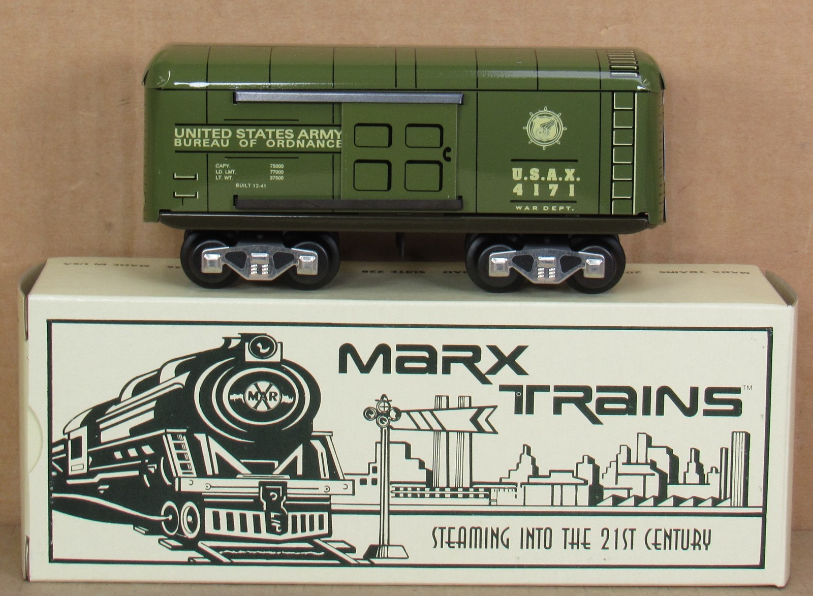 New/Modern Marx 4171 Army / Military Green Ordnance Boxcar O-Gauge NOS