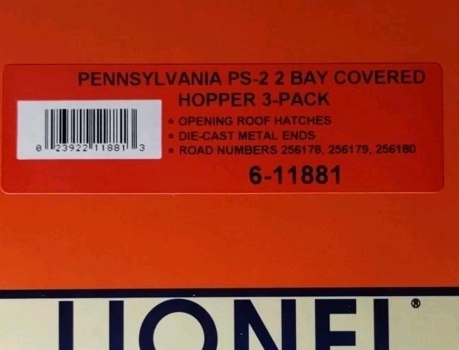 Lionel PS-2 2 BAY COVERED HOPPER CARS PENNSYLVANIA RR 3 PACK 6-11881 23922118813