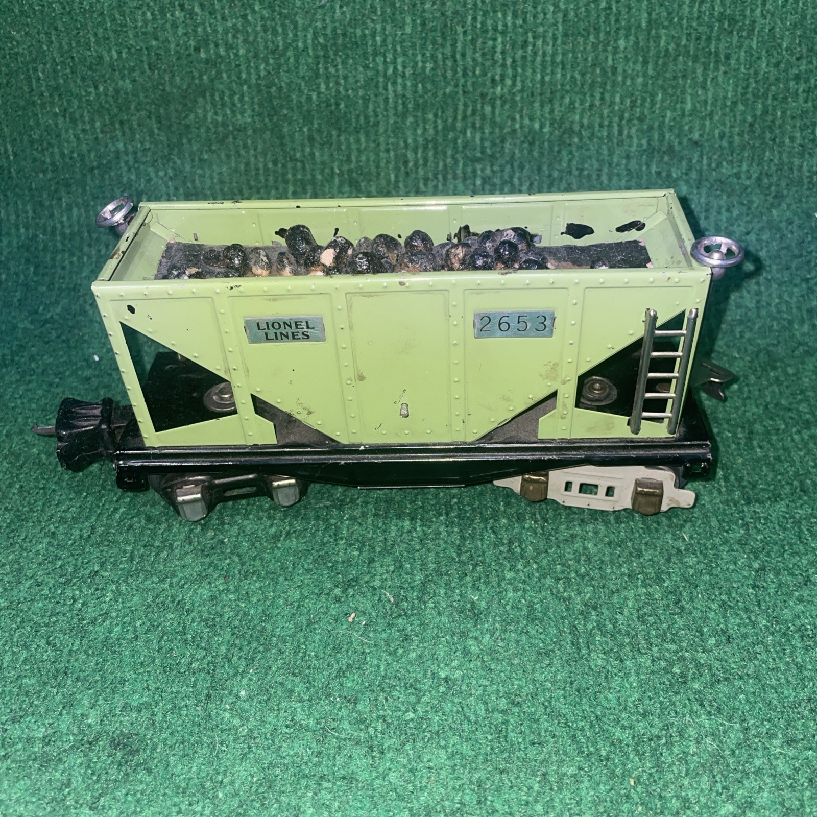 LIONEL LINES PREWAR TIN PLATE O GAUGE GREEN SINGLE BAY HOPPER CAR # 2653