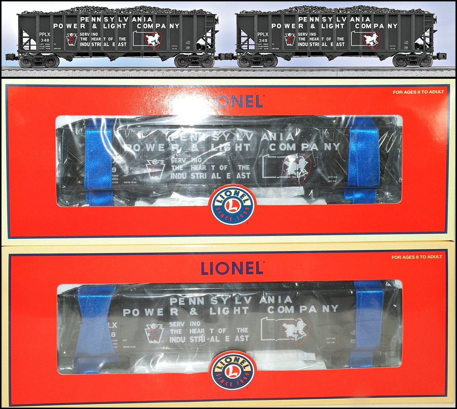 Lionel 6-21884 2-Pack Pennsylvania Power Diecast 3-Bay Hopper w/Coal Load NIB