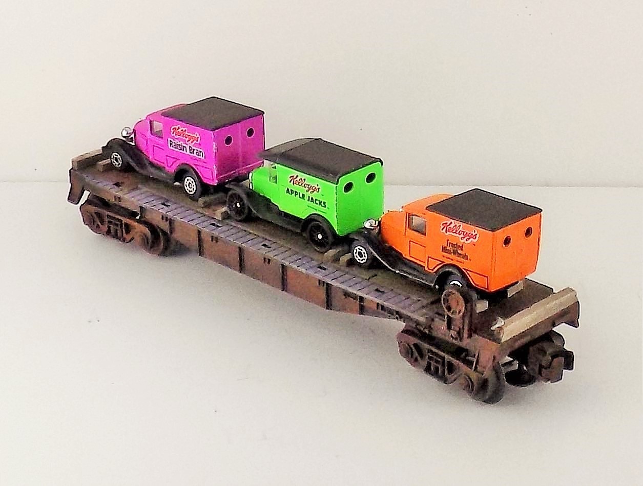 NEW O LIONEL FLAT CAR ANTIQUE TRUCKS CUSTOM LOAD COLLECTIBLE HAND MADE GIFT