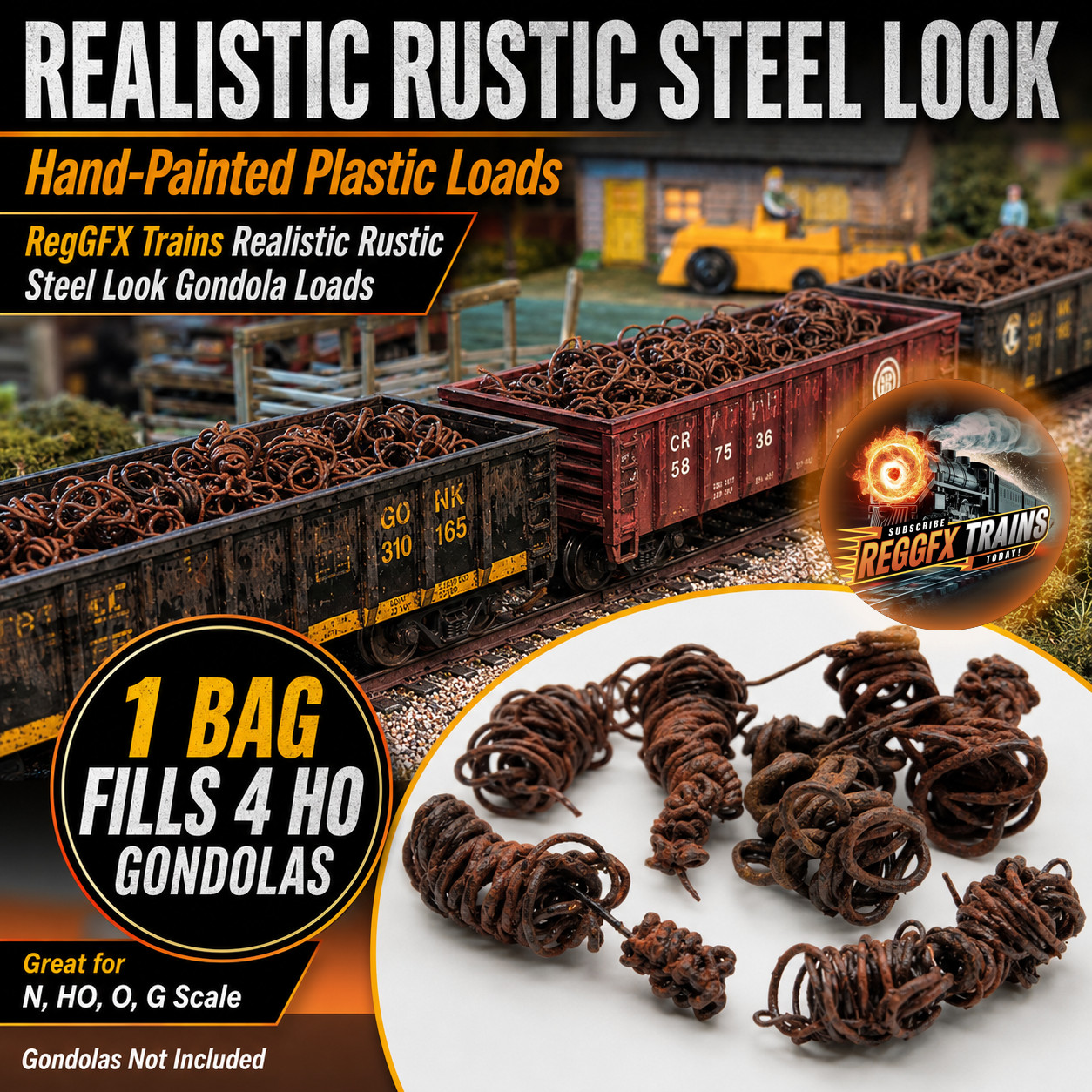 HO Scale Gondola Loads 1:87 Rustic Scrap Metal FX Hand-Painted — 1 Bag Fills 4