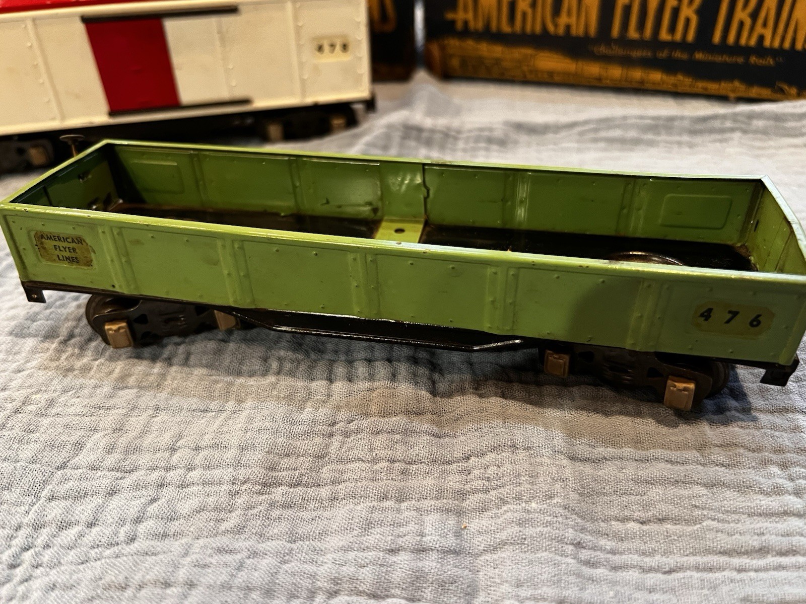 American Flyer O Gauge Prewar Gondola 476, Boxcar 478 & Caboose 484 Lot W/boxes