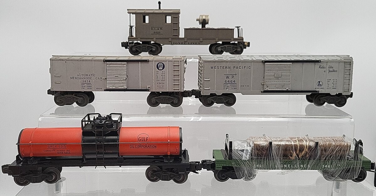 Lionel O Vintage Assorted Freight Cars: 6315, 6464, 3461, 6420, 3454 [5] EX/Box