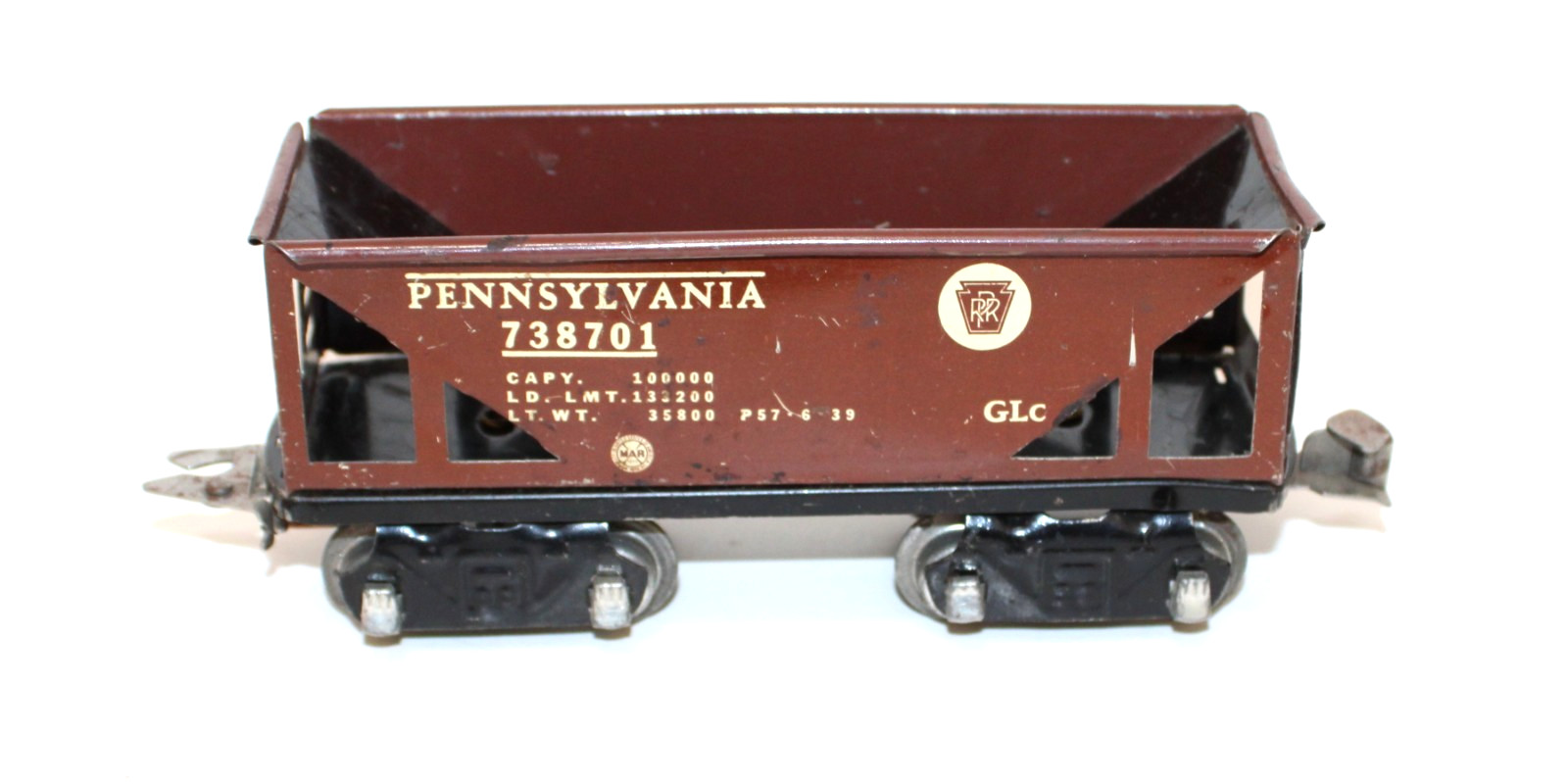 Marx 738710 O 6″ Tinplate 8-wheel Hopper PRR Automatic Couplers Prewar Tuscan