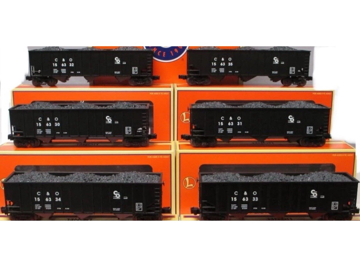 LIONEL CHESAPEAKE & OHIO 3 BAY HOPPER 6 CAR SET W/ COAL LOAD 6-17147 O SCALE C&O