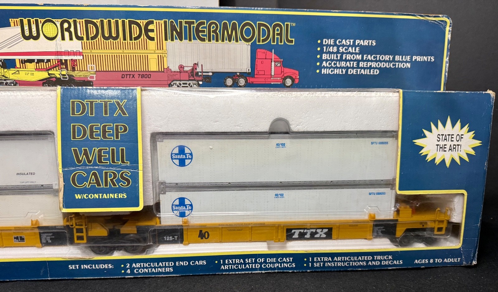O Gauge K7794 DTTX Worldwide Intermodal DTTX 2 Pack w/Containers SANTA FE