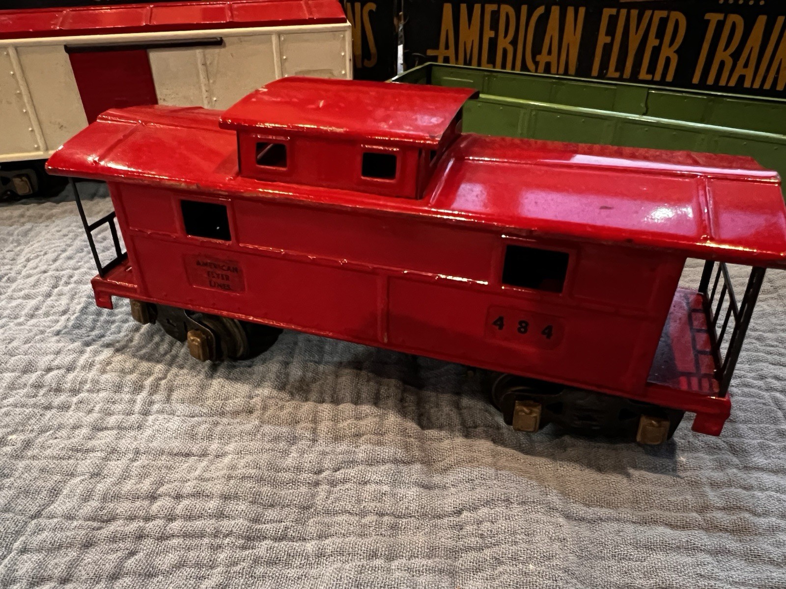 American Flyer O Gauge Prewar Gondola 476, Boxcar 478 & Caboose 484 Lot W/boxes