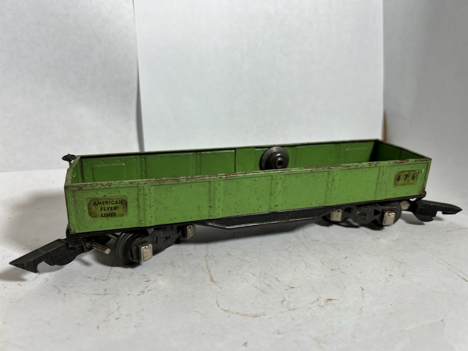 American Flyer No.476 Gondola–Prewar O Gauge Green Tinplate–American Flyer Lines